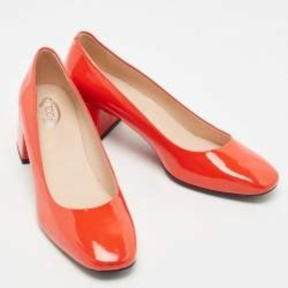 Tod's Red Patent Leather Block Heel Pumps Size 34.5